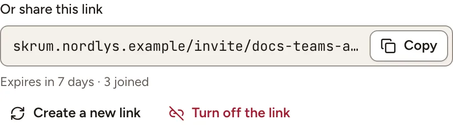 The invite link of Atlas: it expires in 7 days and 3 people joined through it
