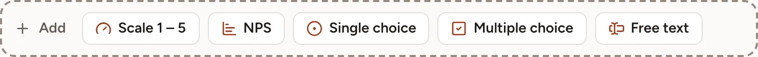 The Add bar with the five kinds of question