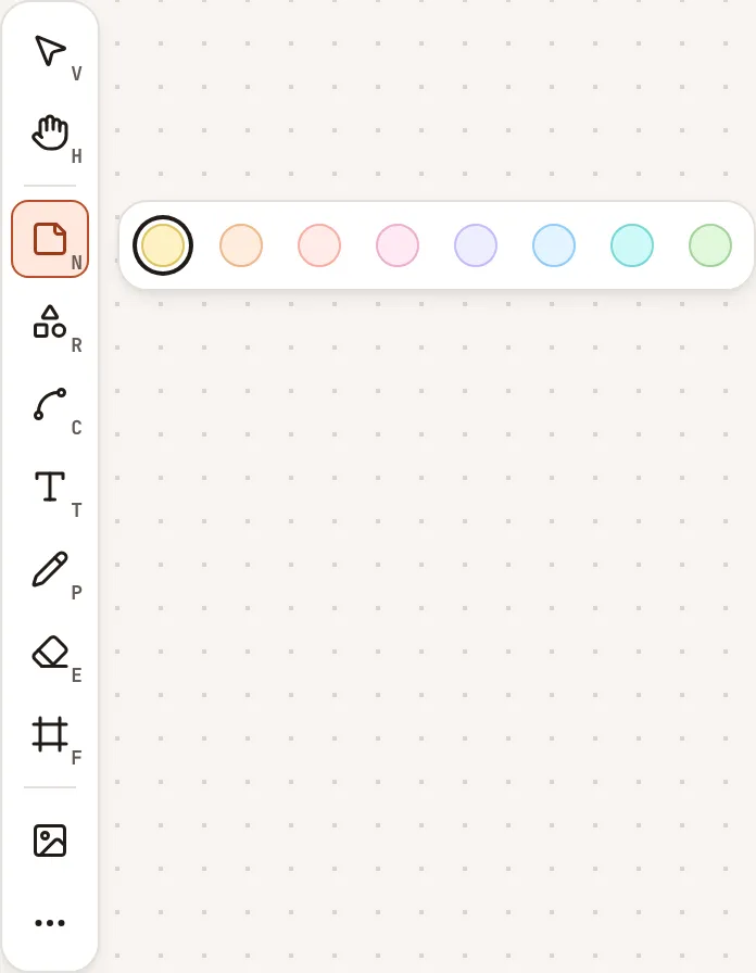 The Sticky note tool selected, with its bar of eight colours